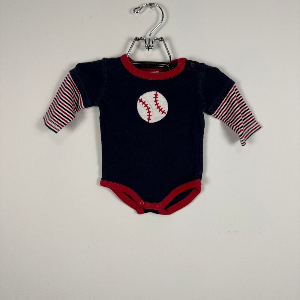 ✨3 for $15 Gymboree Baby Boys‎ Baseball Bodysuit Navy Blue Red Striped